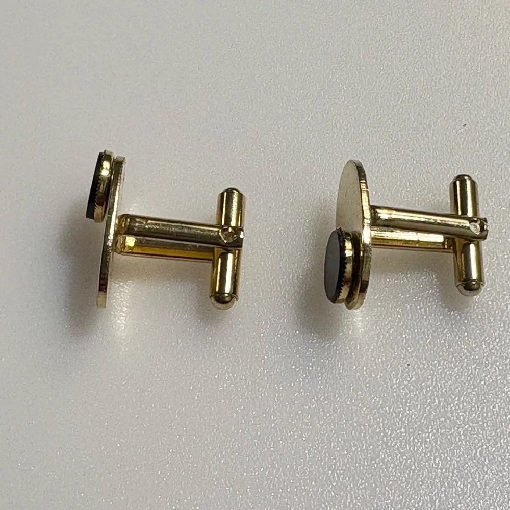 Cuff Links Gold Tone with Black Stone Accents